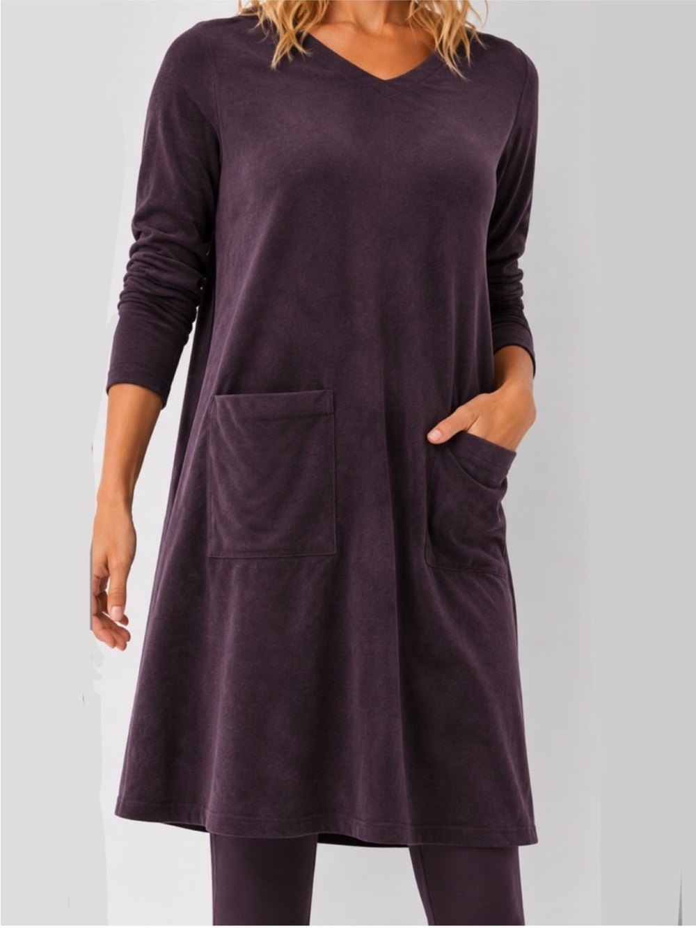 NWT J. Jill Pure Jill Eggplant Purple Velvet A-line Shift Dress Size XSP